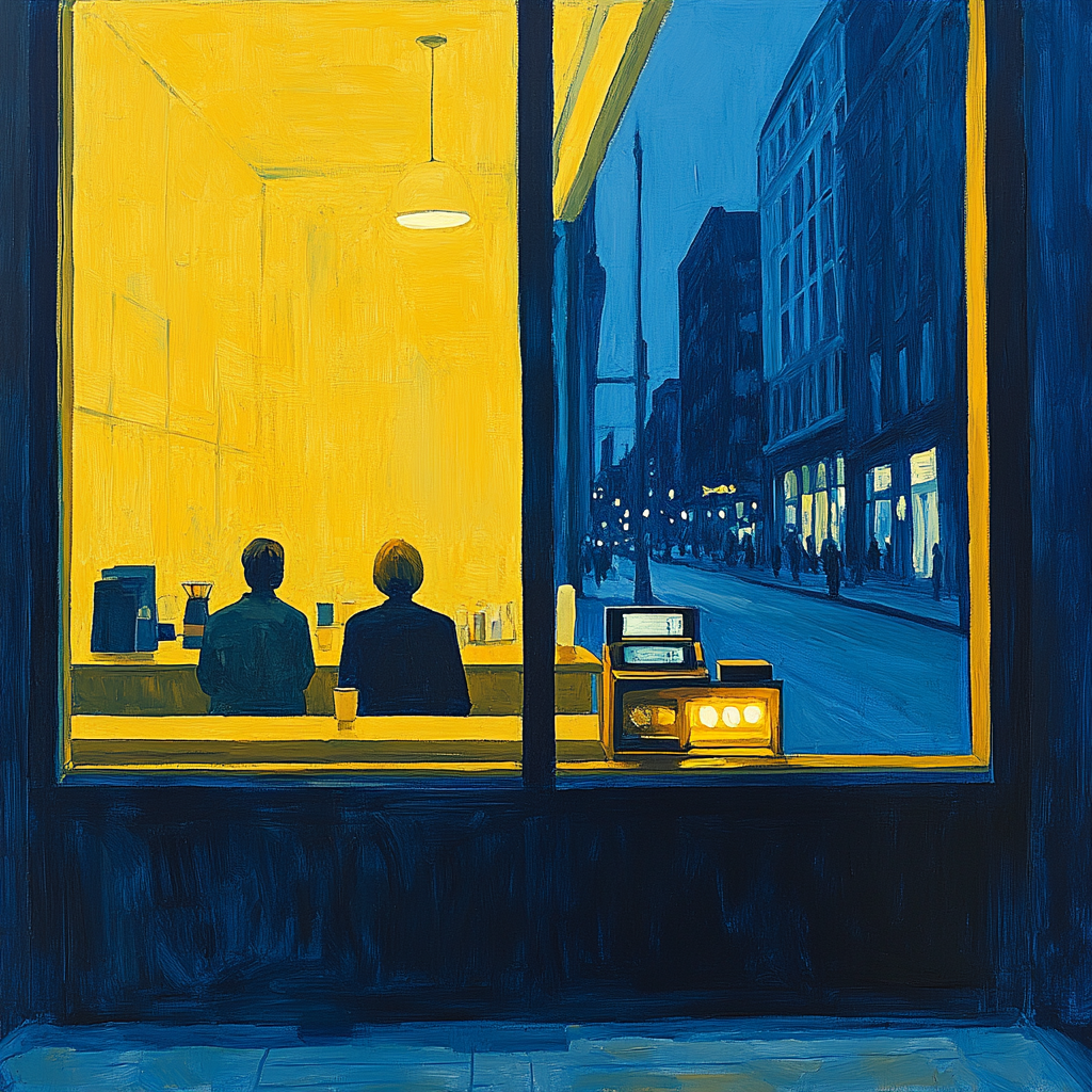 Edward Hopper Inspired Late Night Cafe Window paint by color