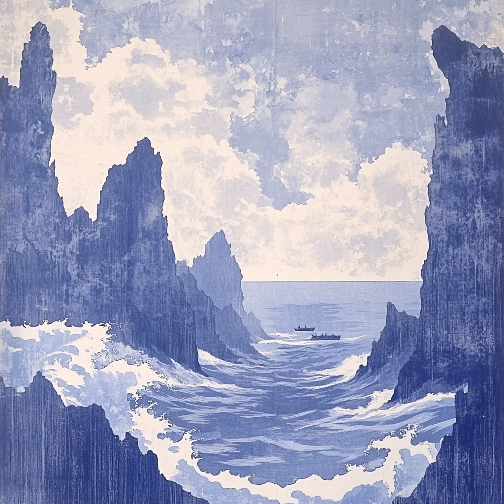 Hokusai Inspired Storm Over Ocean Cliffs paint by number
