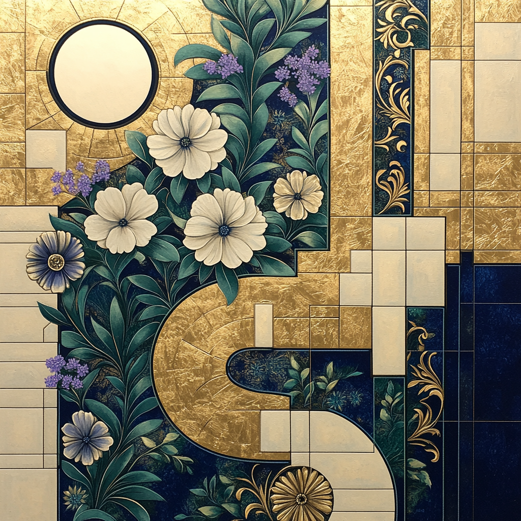 Gustav Klimt Inspired Lunar Garden Labyrinth Number painting