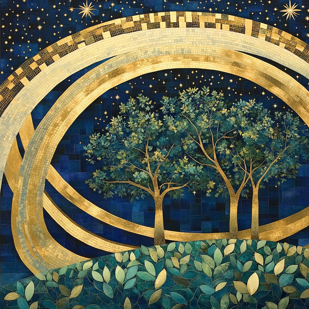 Gustav Klimt Inspired Saturn Ring Orchard Sky paint by number