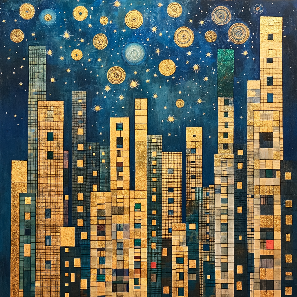 Gustav Klimt Inspired Celestial City Skyline Number painting