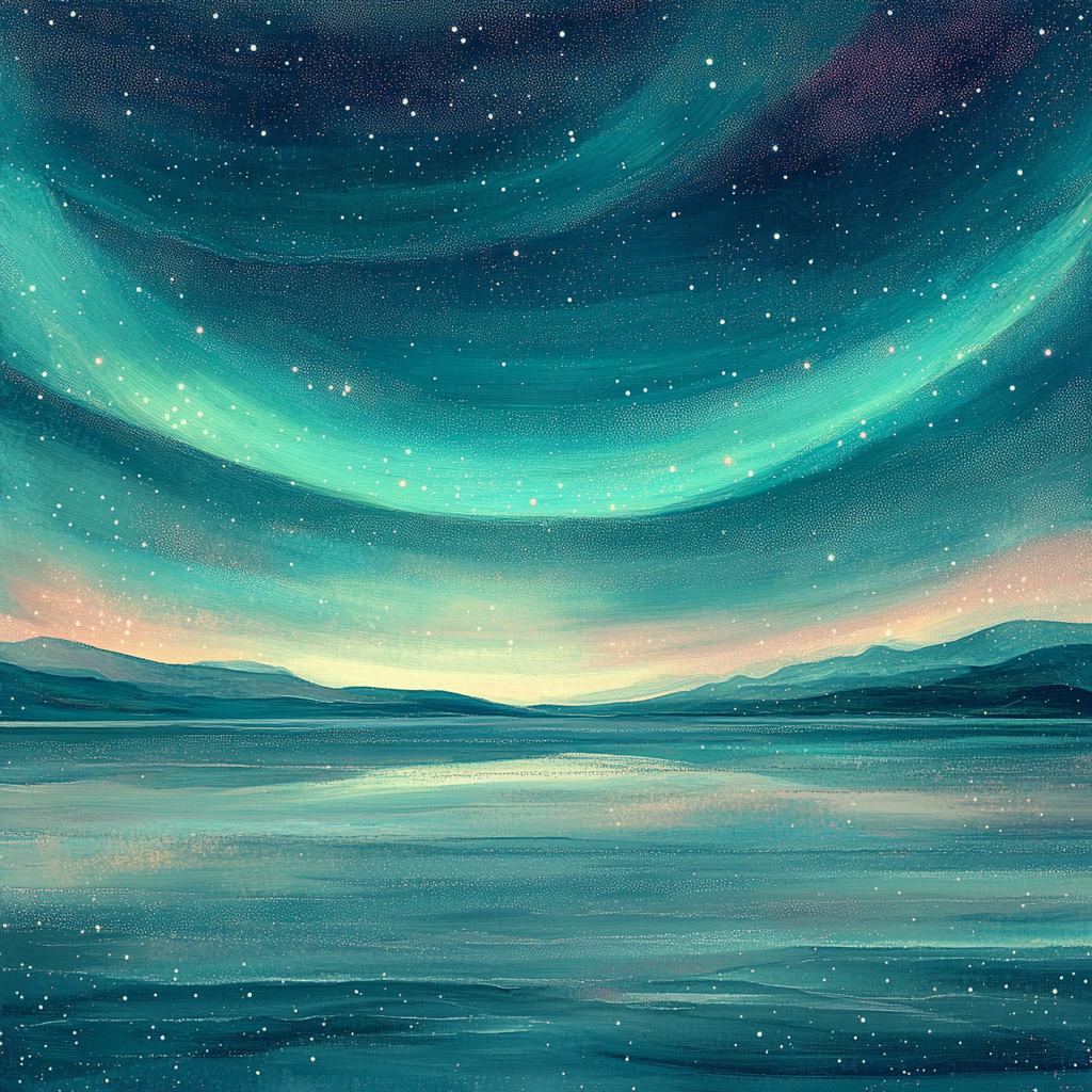 Georges Seurat Inspired Aurora Confluence Over A Silent Salt Flat painting number kit