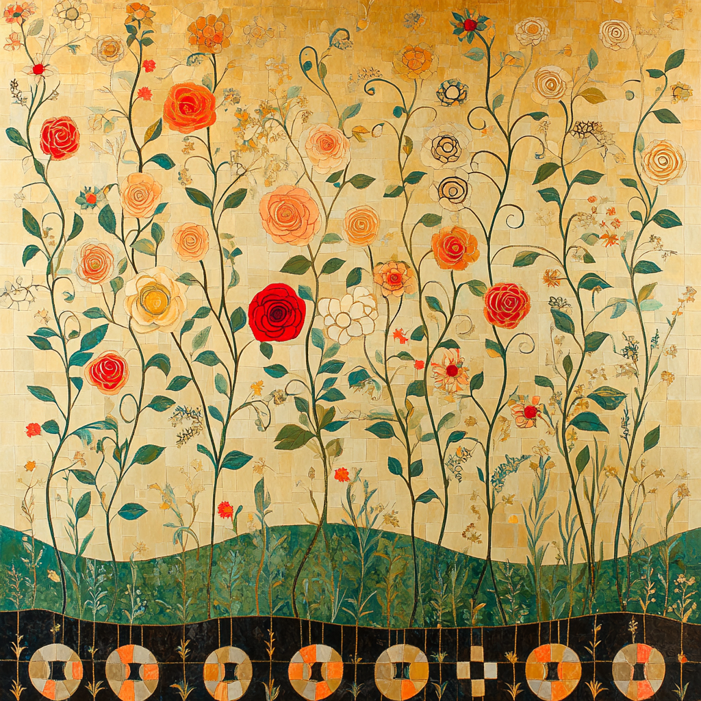 Gustav Klimt Inspired Sunlit Meadow Tapestry Number painting