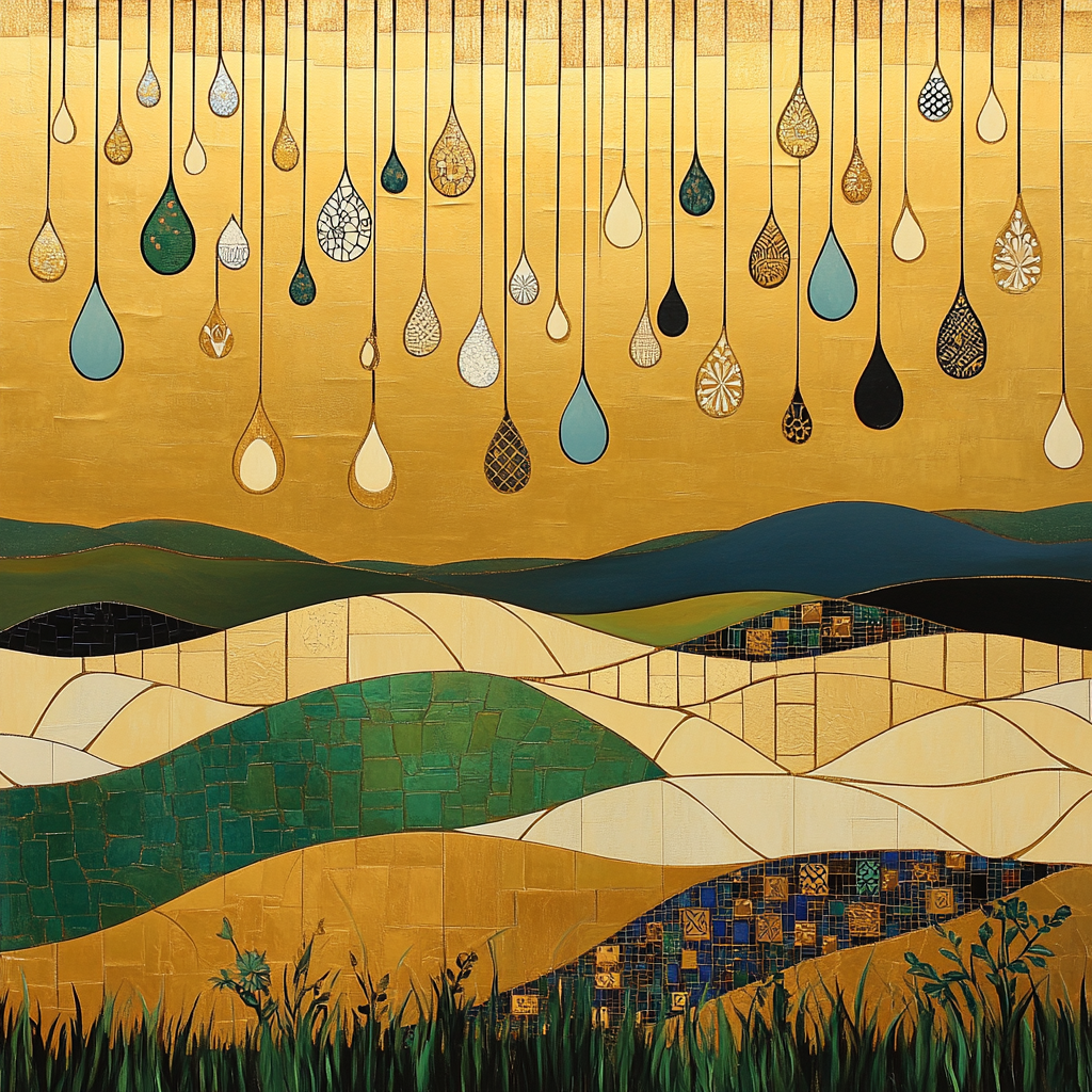 Gustav Klimt Inspired Decorative Rain Over Quiet Fields painting number kit