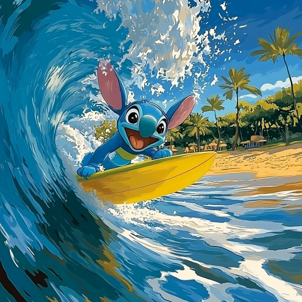 Stitch Tropical Surf Splash Disney Inspired painting number kit