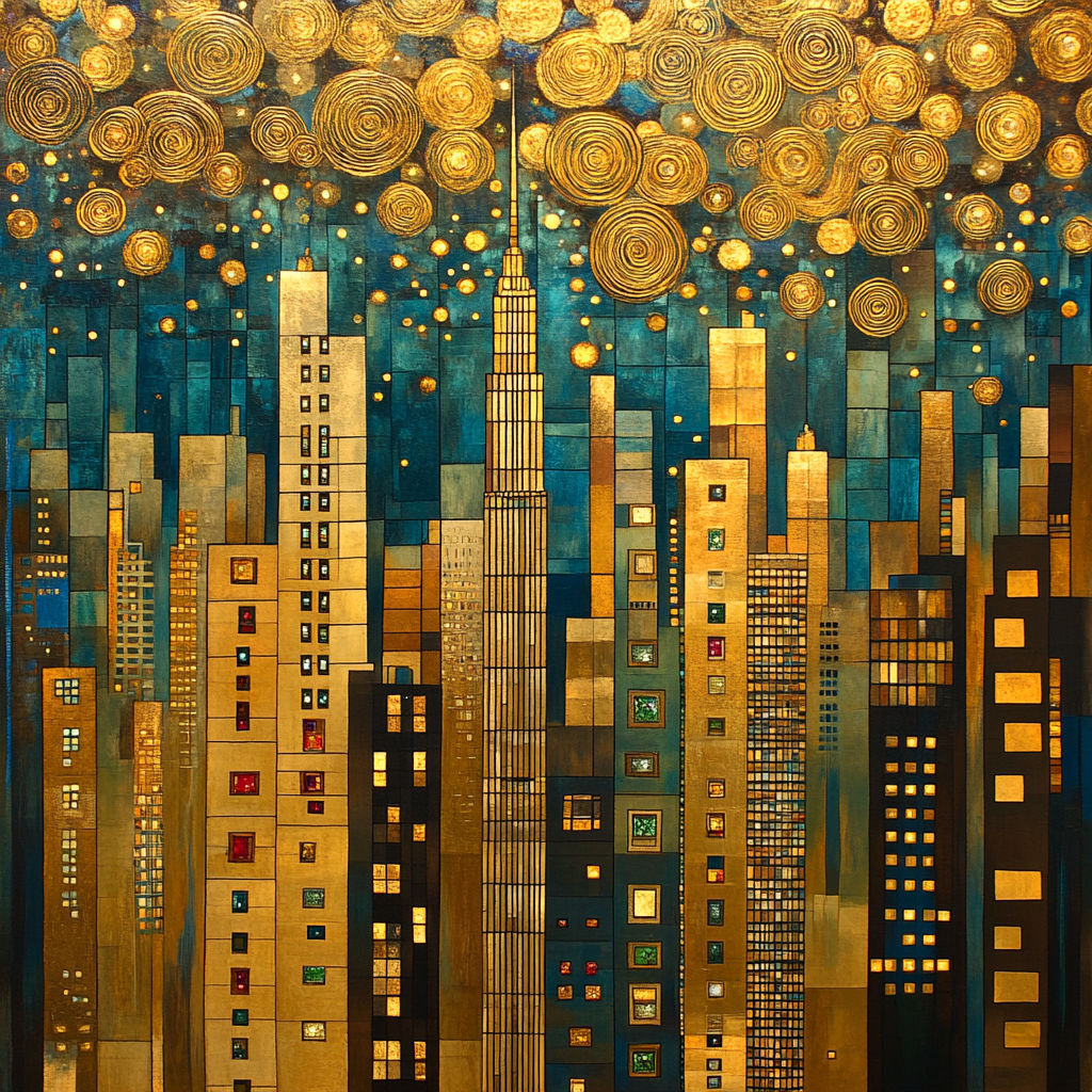 Gustav Klimt Inspired Golden City Skyline paint by numbers