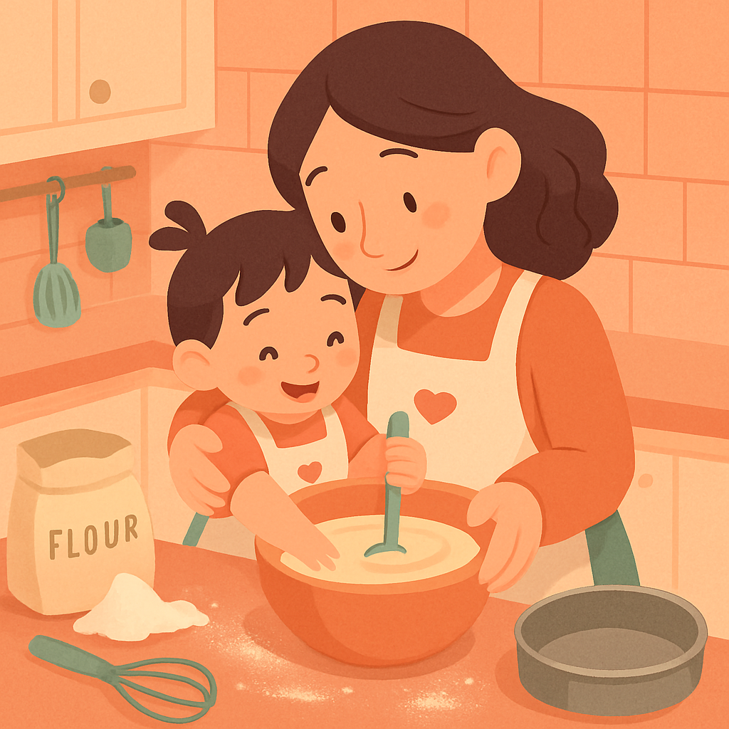 Mother And Child Baking Thank You Cake Together Paint by numbers art