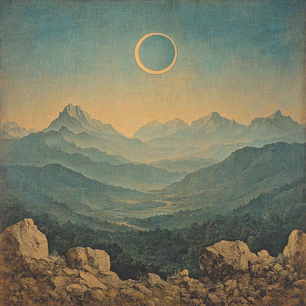 Leonardo Da Vinci Inspired Mountain Eclipse Haze Paint by numbers art