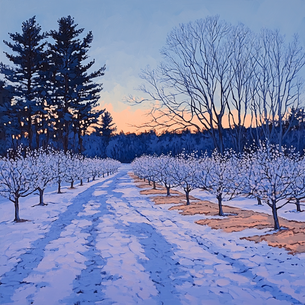 Claude Monet Inspired Frosted Orchard Blue Hour paint by color