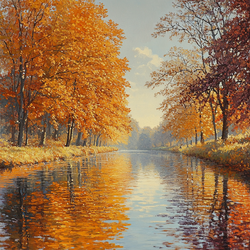Claude Monet Inspired Autumn Canal With Copper Reflections paint by number