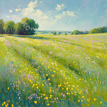 Claude Monet Inspired Spring Meadow With Buttercup Sparkle DIY paint by numbers