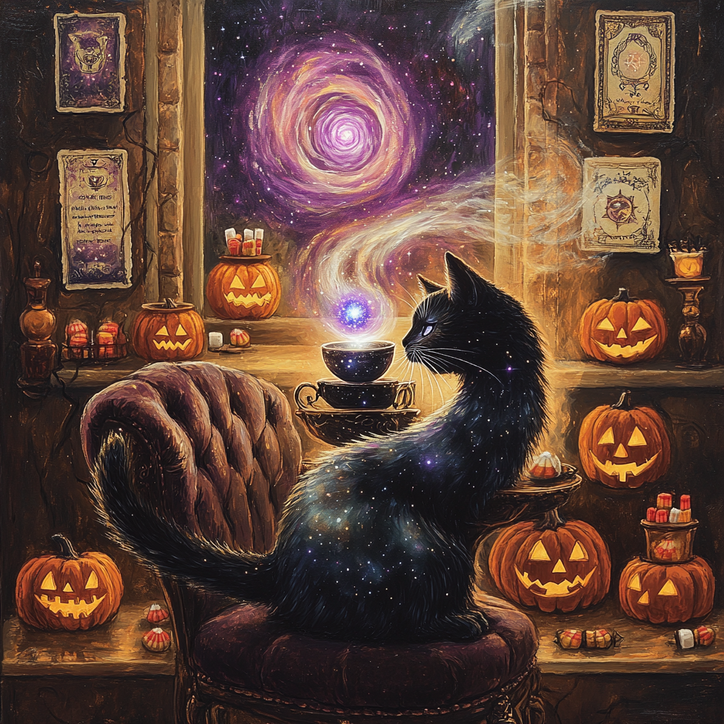Midnight Tea With Halloween Astral Cat paint by number