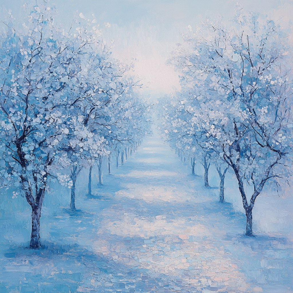Claude Monet Inspired Frosted Orchard In Blue Morning Painting by numbers kit