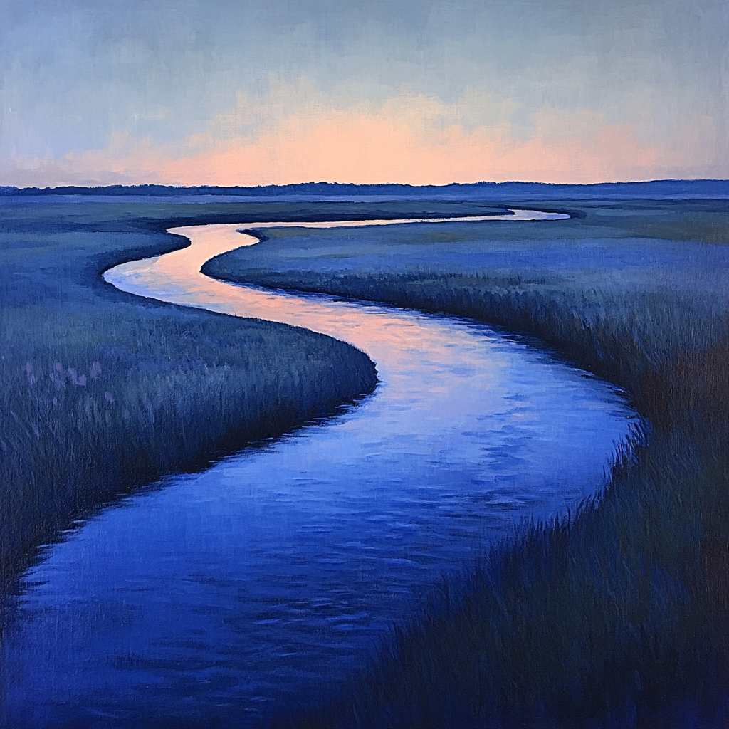 Claude Monet Inspired Twilight Riverbend In Cobalt And Rose paint by numbers