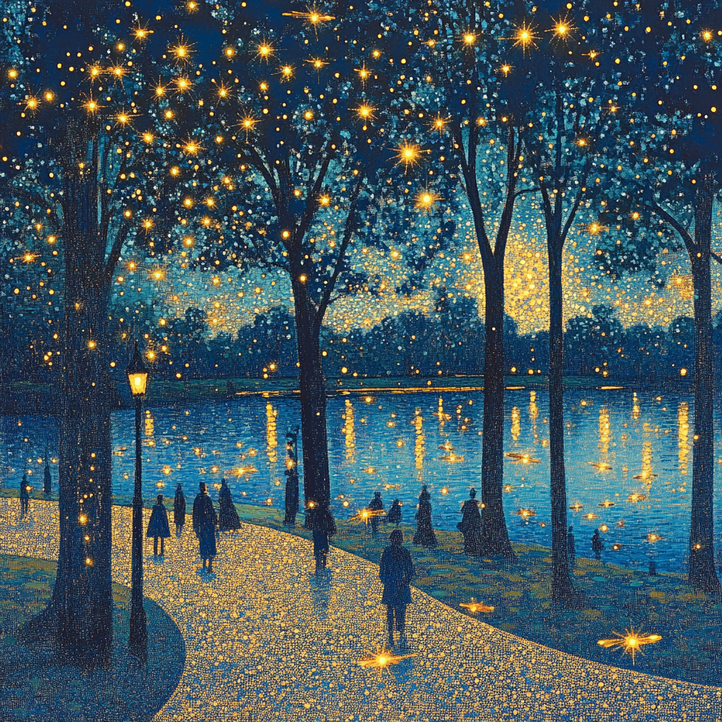 Georges Seurat Inspired Pointillist Park With Firefly Stars paint by number
