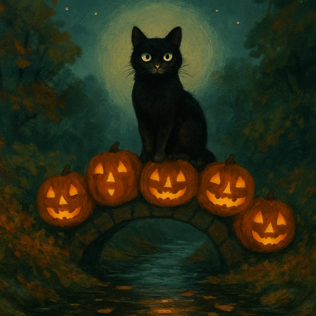 Black Cat Guardian Of The Pumpkin Bridge paint by color