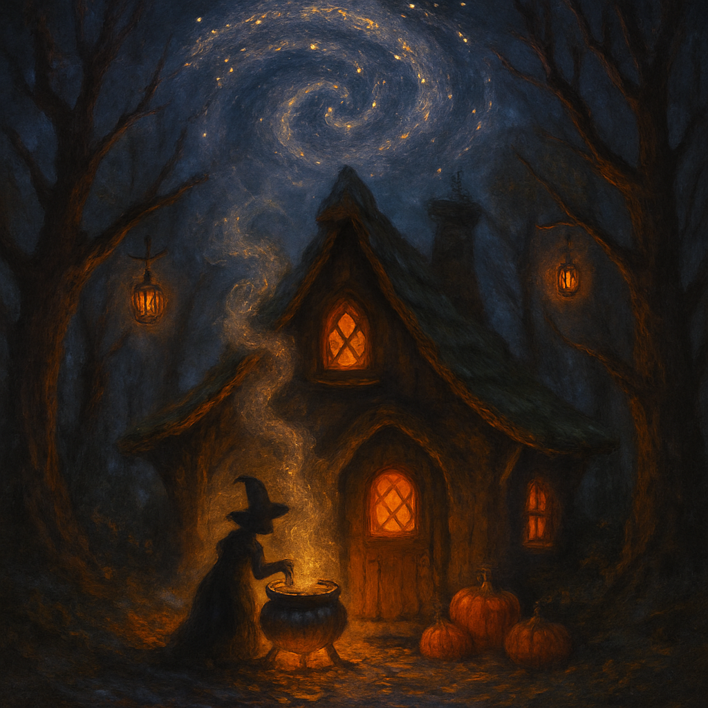 Witchs Cottage Under The Falling Star Swirl paint by numbers