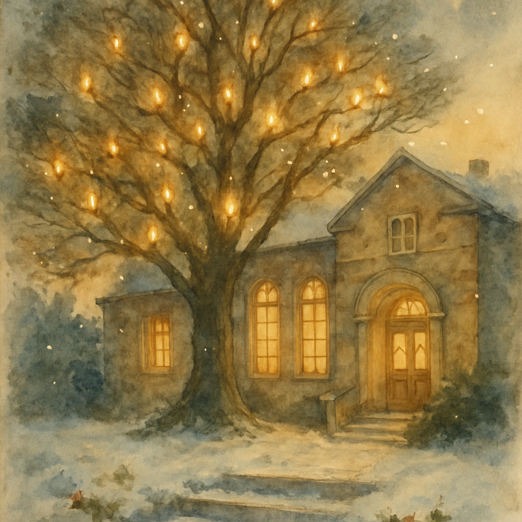 Snow Covered Library Tree Of Lights Painting by numbers kit