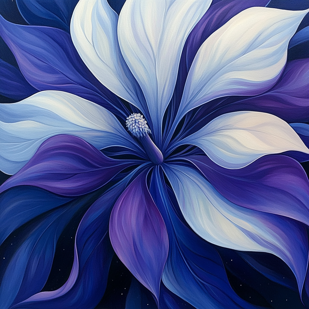 Georgia O’Keeffe Inspired Moonlit Datura Bloom In Indigo painting number kit