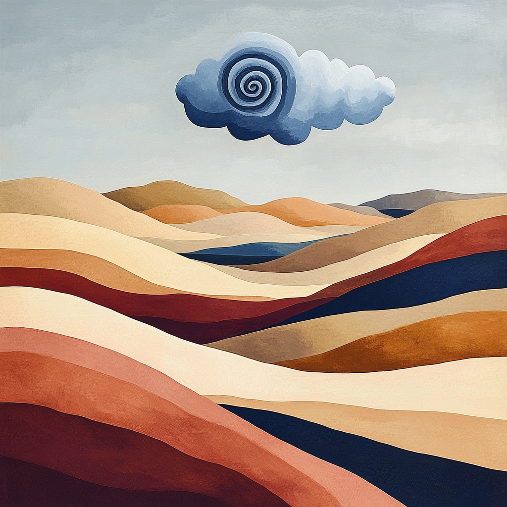 Georgia O’Keeffe Inspired Sunlit Canyon Strata And Floating Cloud Spiral Paint by numbers art