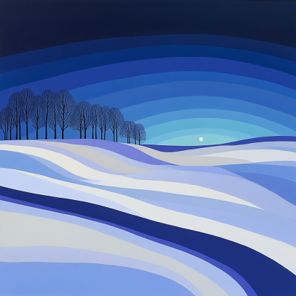 Claude Monet Inspired Moonlit Snowfield Blue Shadows paint by numbers