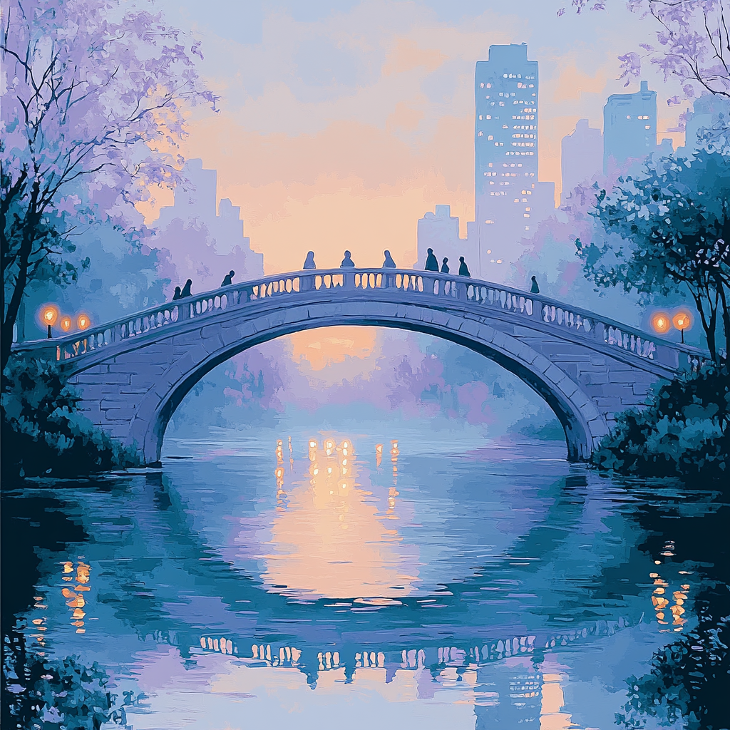 Monet Inspired Morning Mist Over River Bridge DIY paint by numbers