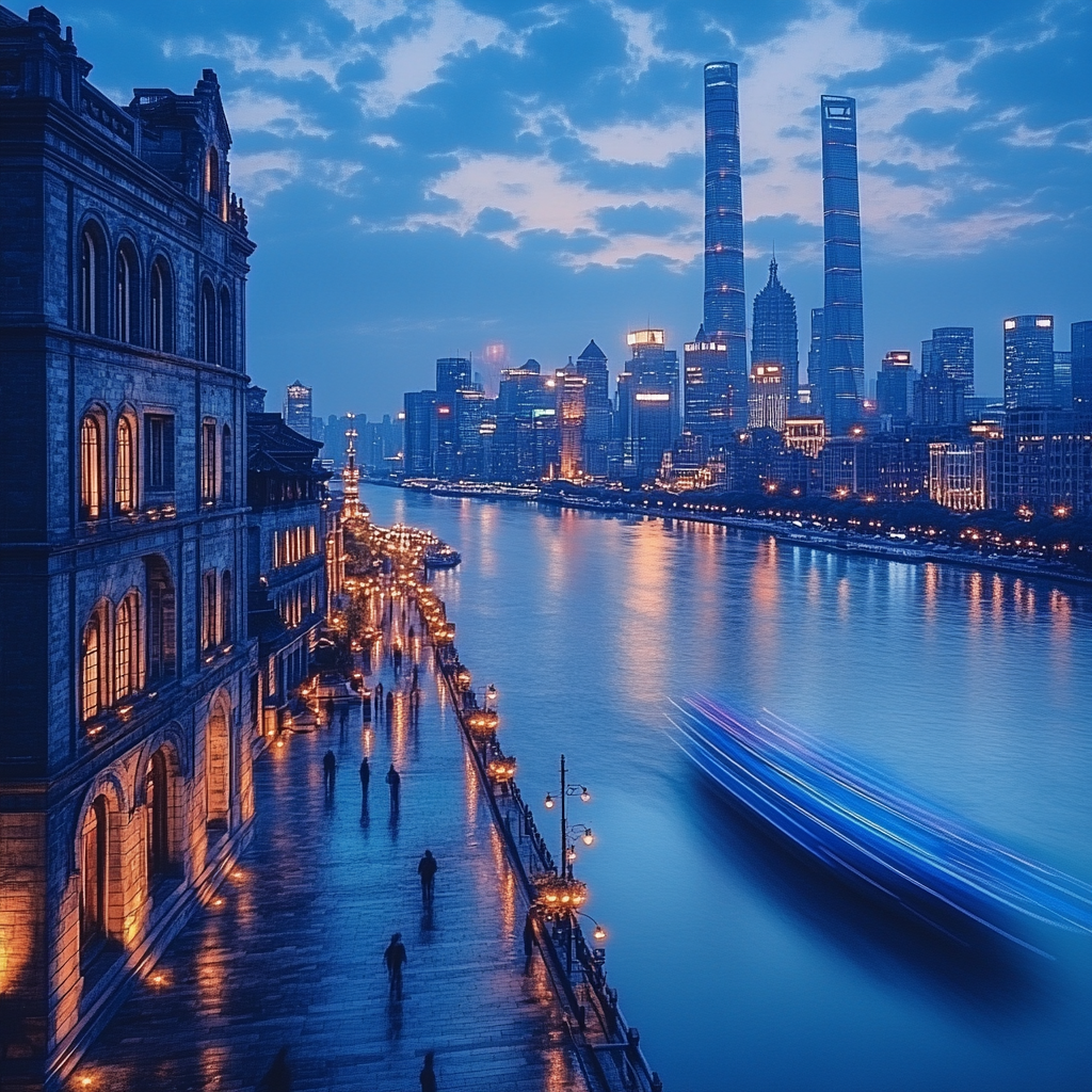 Blue Hour At The Bund Waterfront Shanghai China paint by numbers