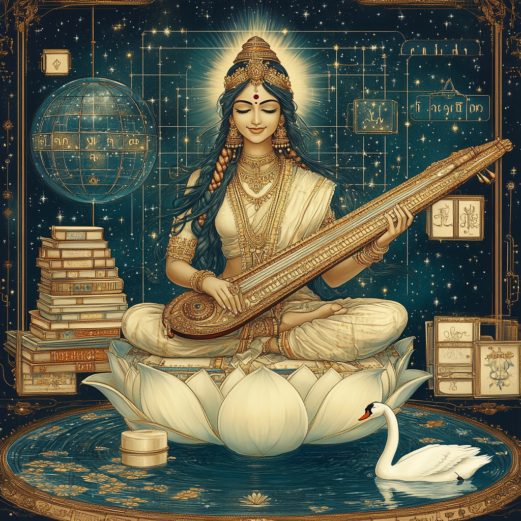 Saraswati In The Orbiting Lotus Library paint by numbers