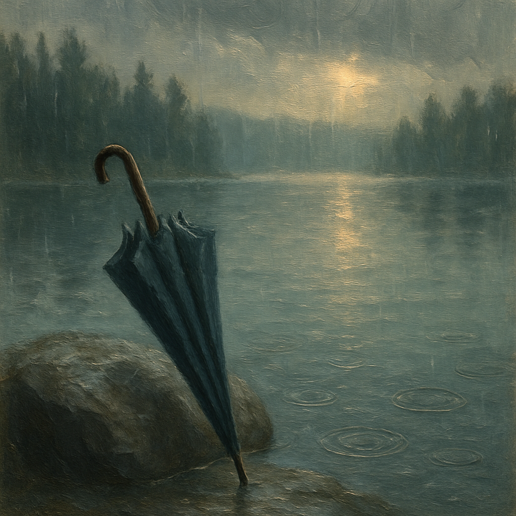 Rainy Lake Umbrella Reflection Quiet paint by number