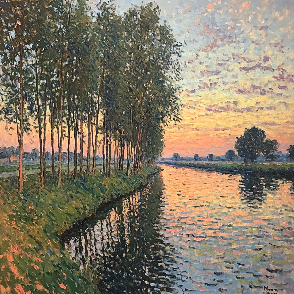 Claude Monet Inspired Zodiacal Light Over Poplar Riverbank paint by number