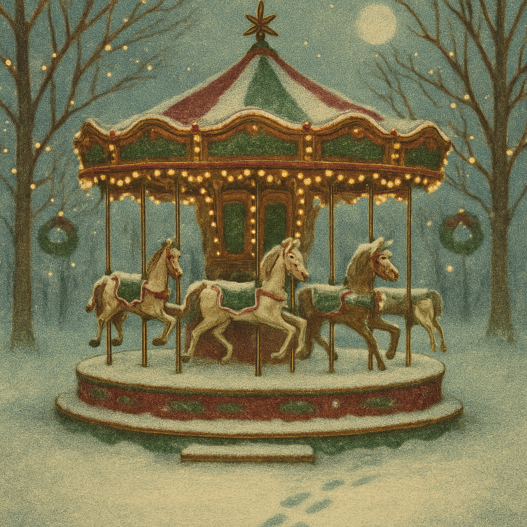 The Silent Carousel Of Snowy Wooden Horses painting number kit