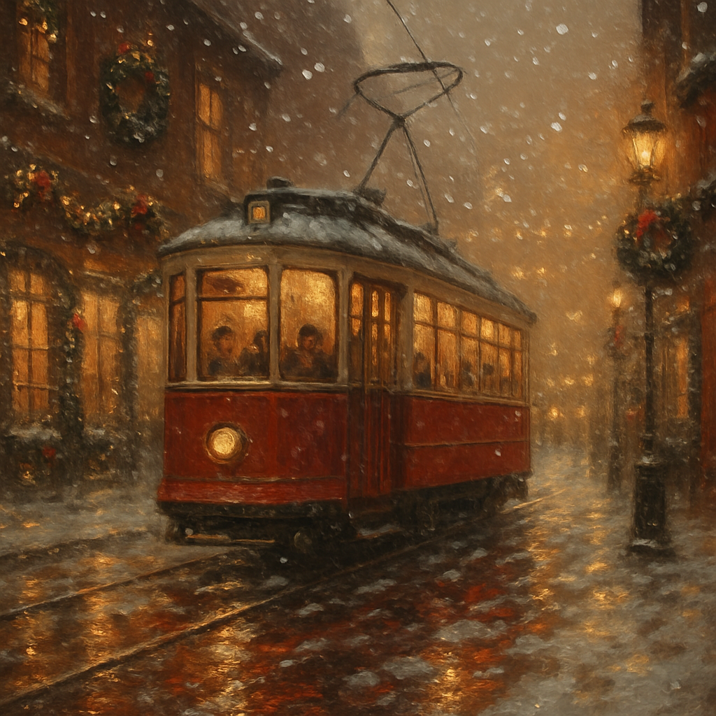 Festive Tram Ride Through The Snowy City Glow Numbered painting kits