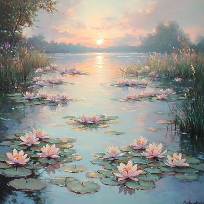 Claude Monet Inspired Water Lilies At Sunrise paint by number