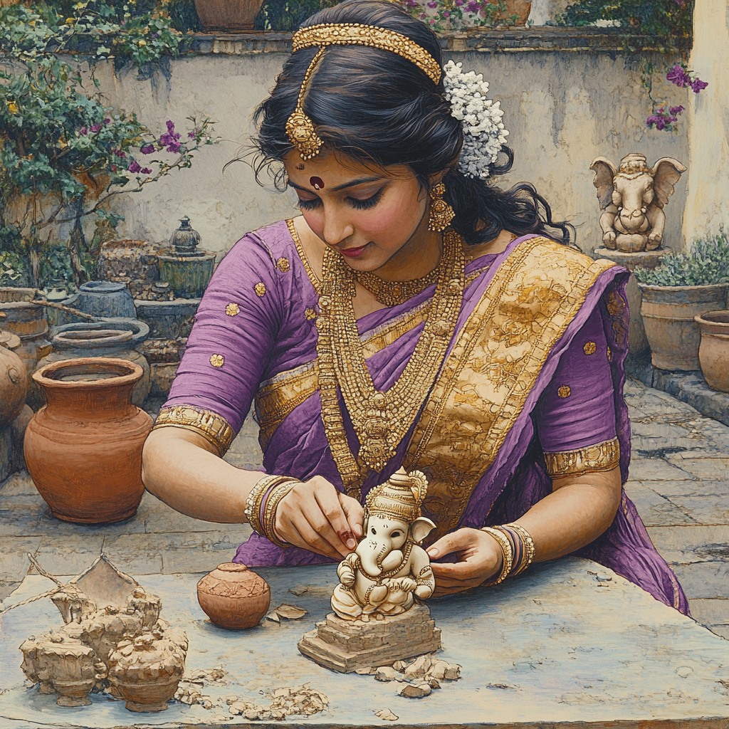 Parvati Artisan Of Clay Ganesha Idol Number painting