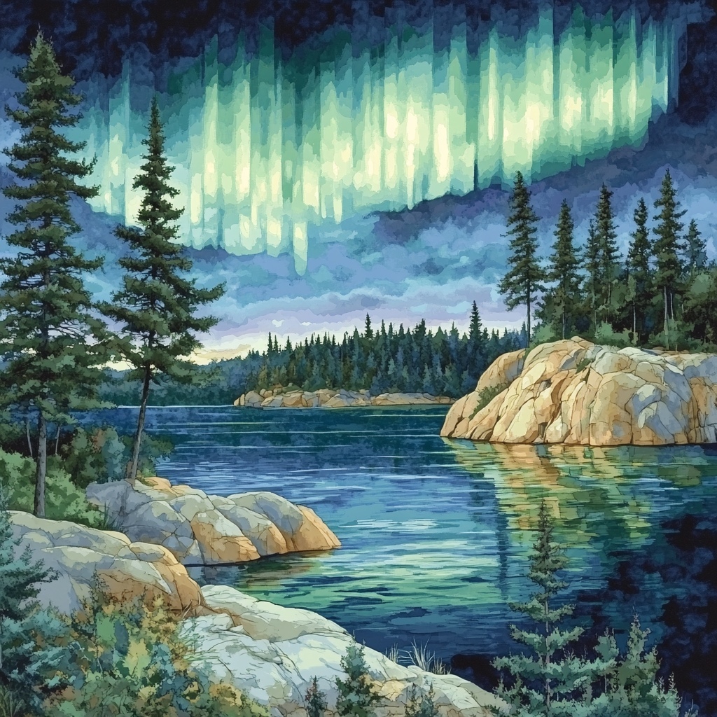 Franklin Carmichael Inspired Aurora Over Granite Bay Paint by numbers art