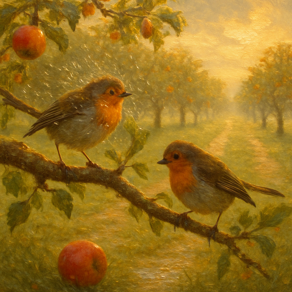 Golden Orchard Robins After Rain paint by number