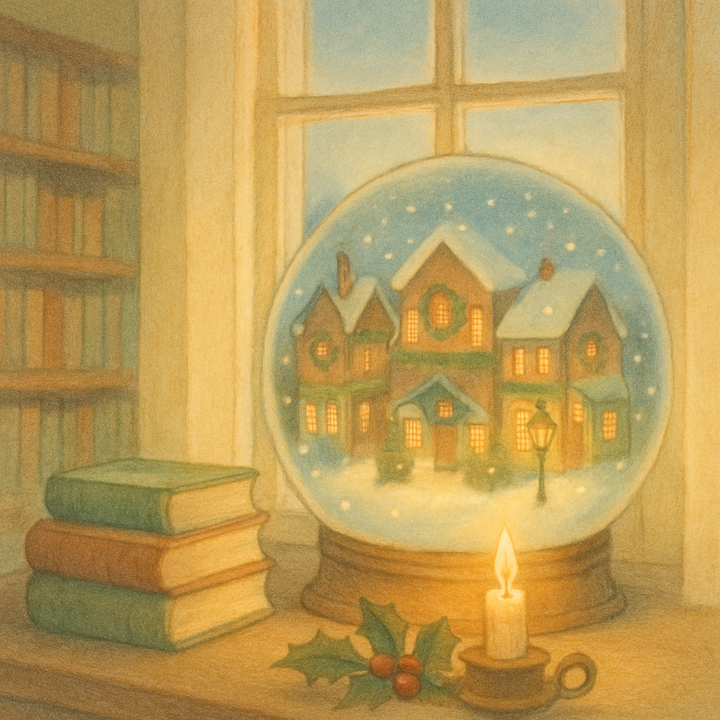 Winter Library Window With Snow Globe Street Painting by numbers kit
