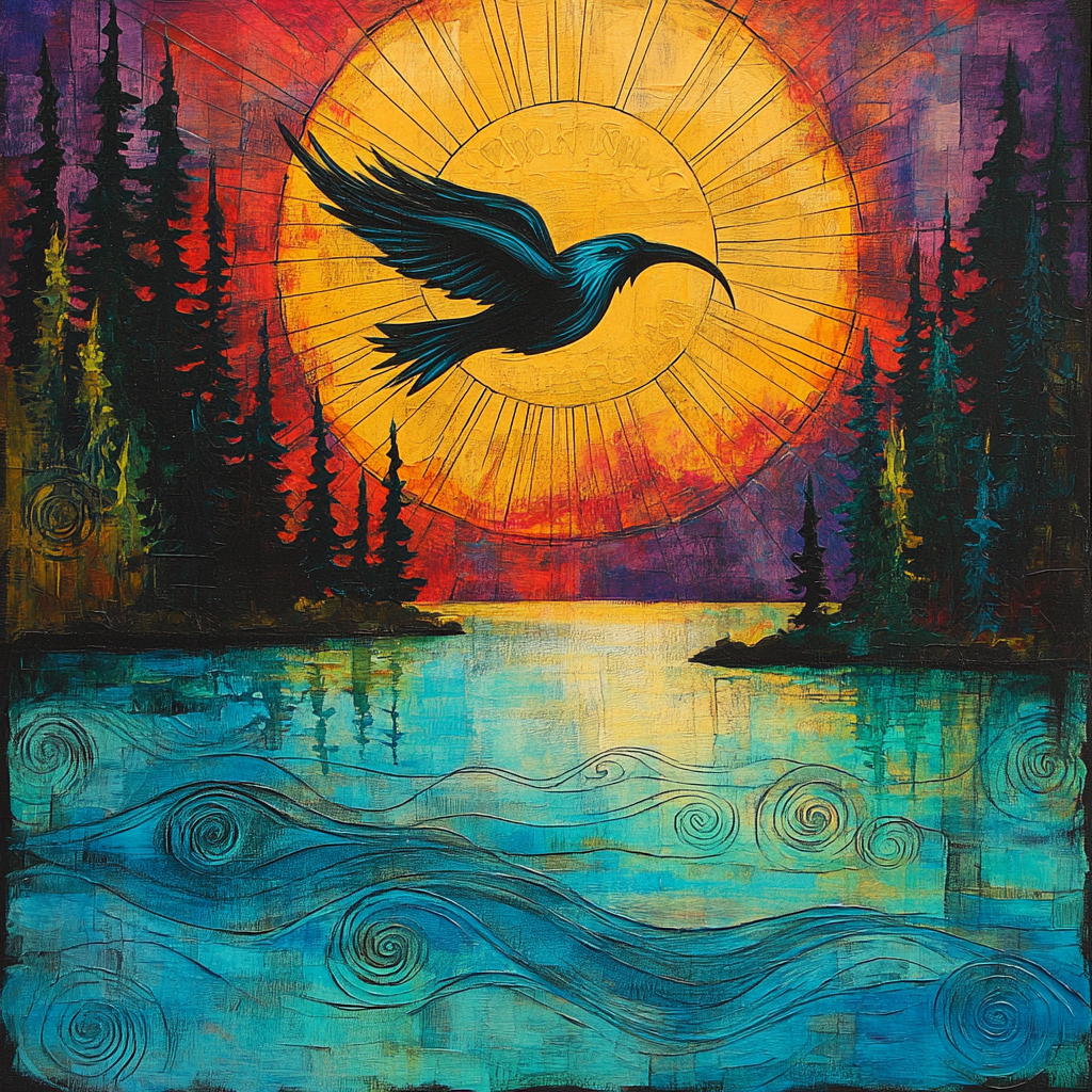 Norval Morrisseau Inspired Thunderbird Over The Lake Of Living Currents paint by number