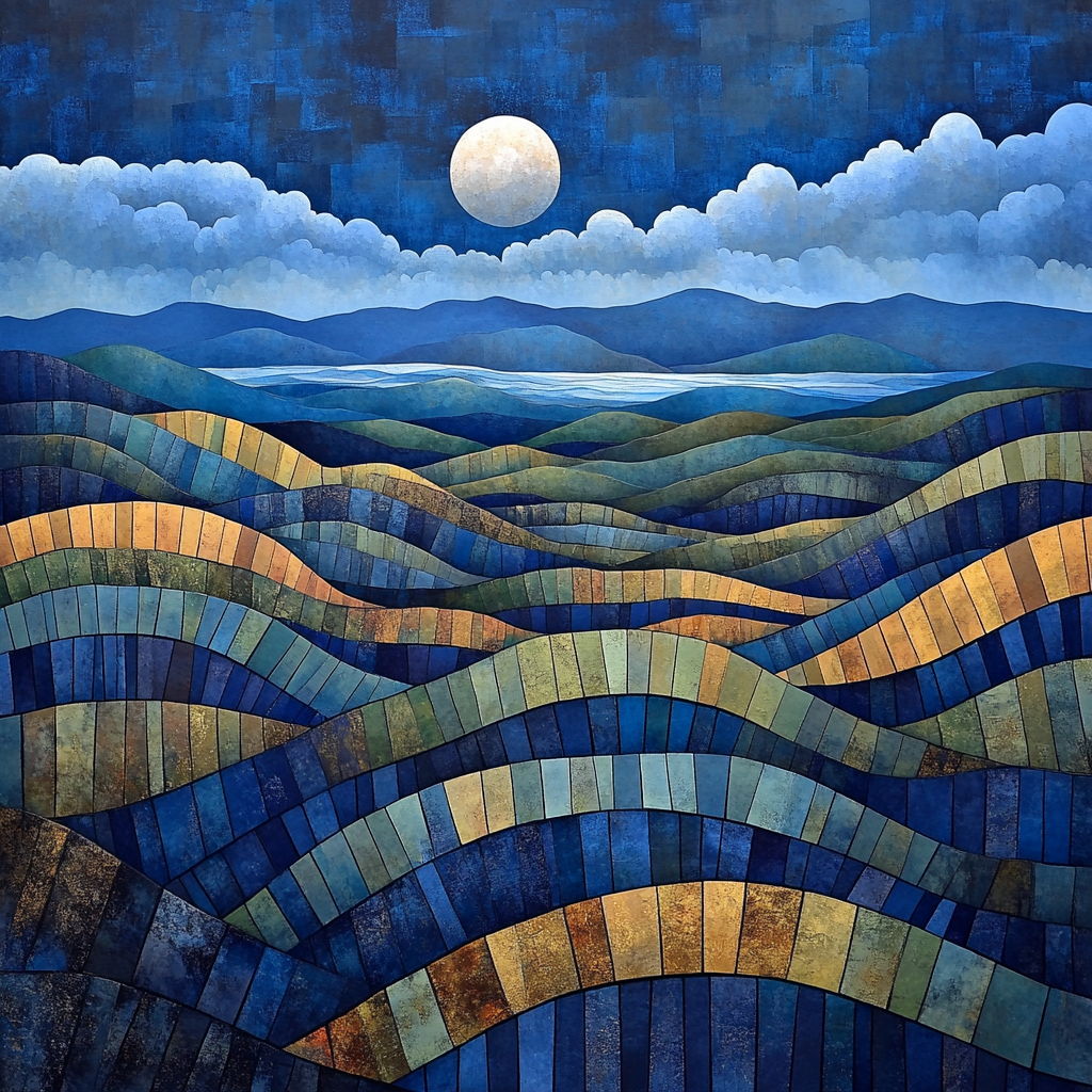 Pablo Picasso Inspired Cubist Terraced Hills Under A Prismatic Moon Number painting