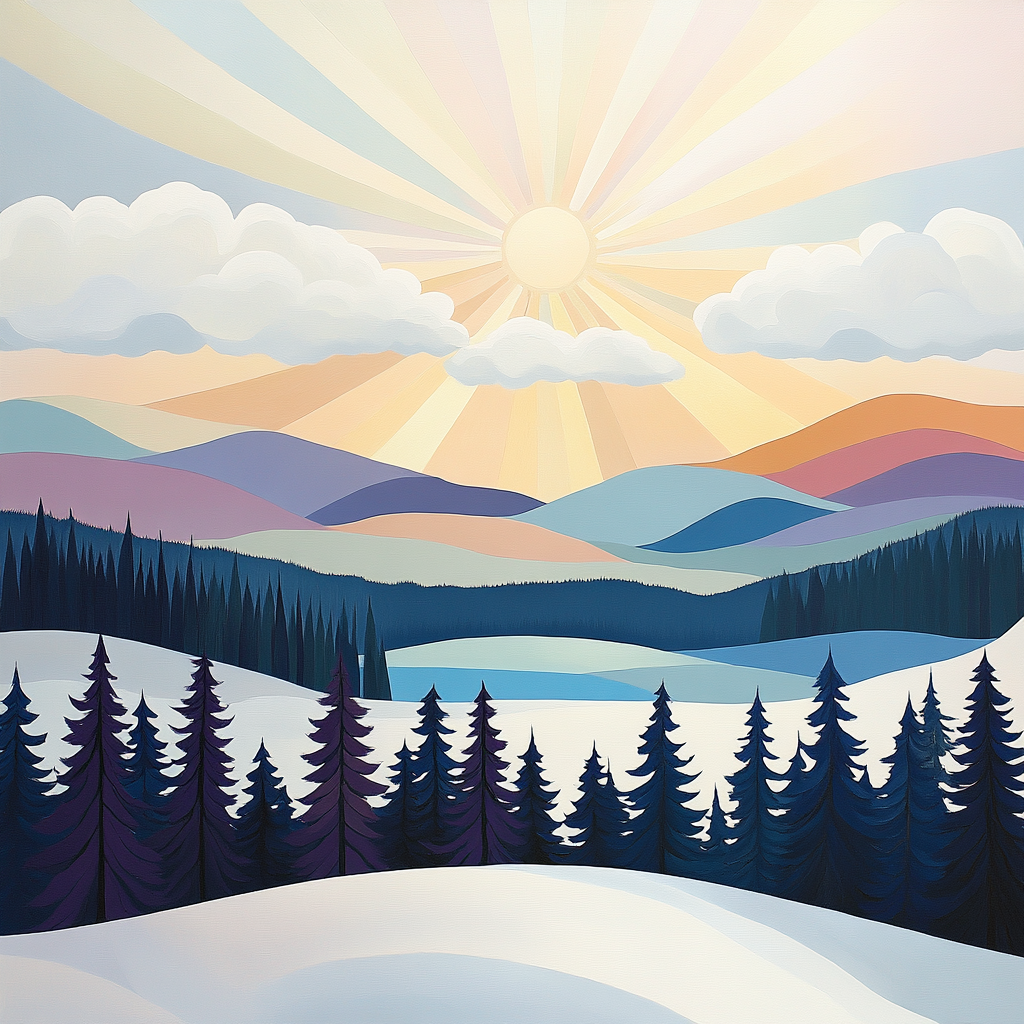 Franklin Carmichael Inspired Winter Sunburst Over Indigo Ridge Number painting