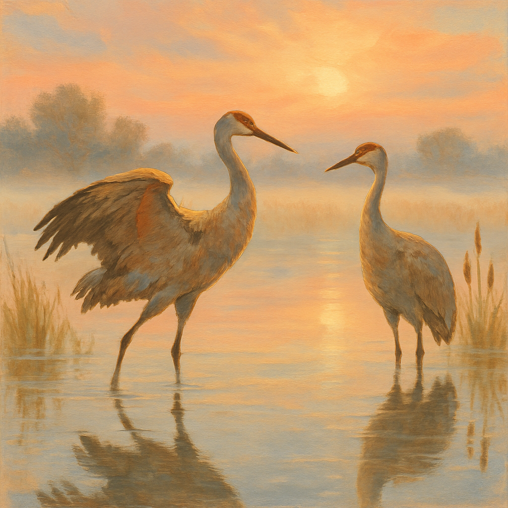 Cranes At Sunrise Over The Marsh Mirror DIY paint by numbers