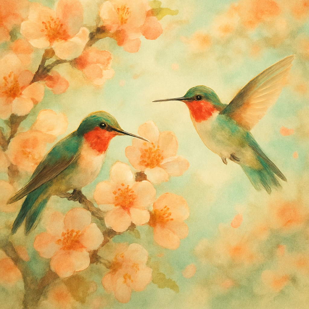 Hummingbirds Among Apricot Blossoms paint by numbers