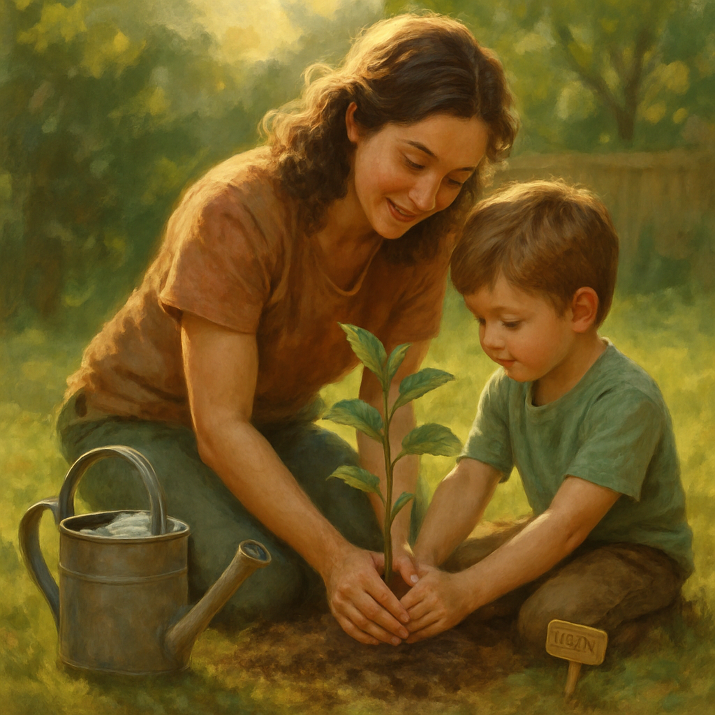 Mom And Child Planting A Memory Tree Numbered painting kits