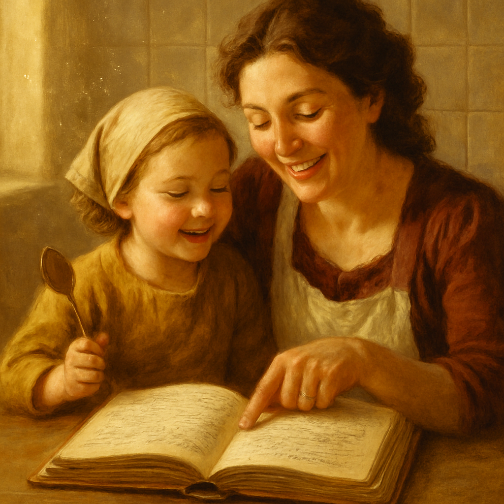 Mother And Child Sharing A Secret Recipe Journal painting number kit