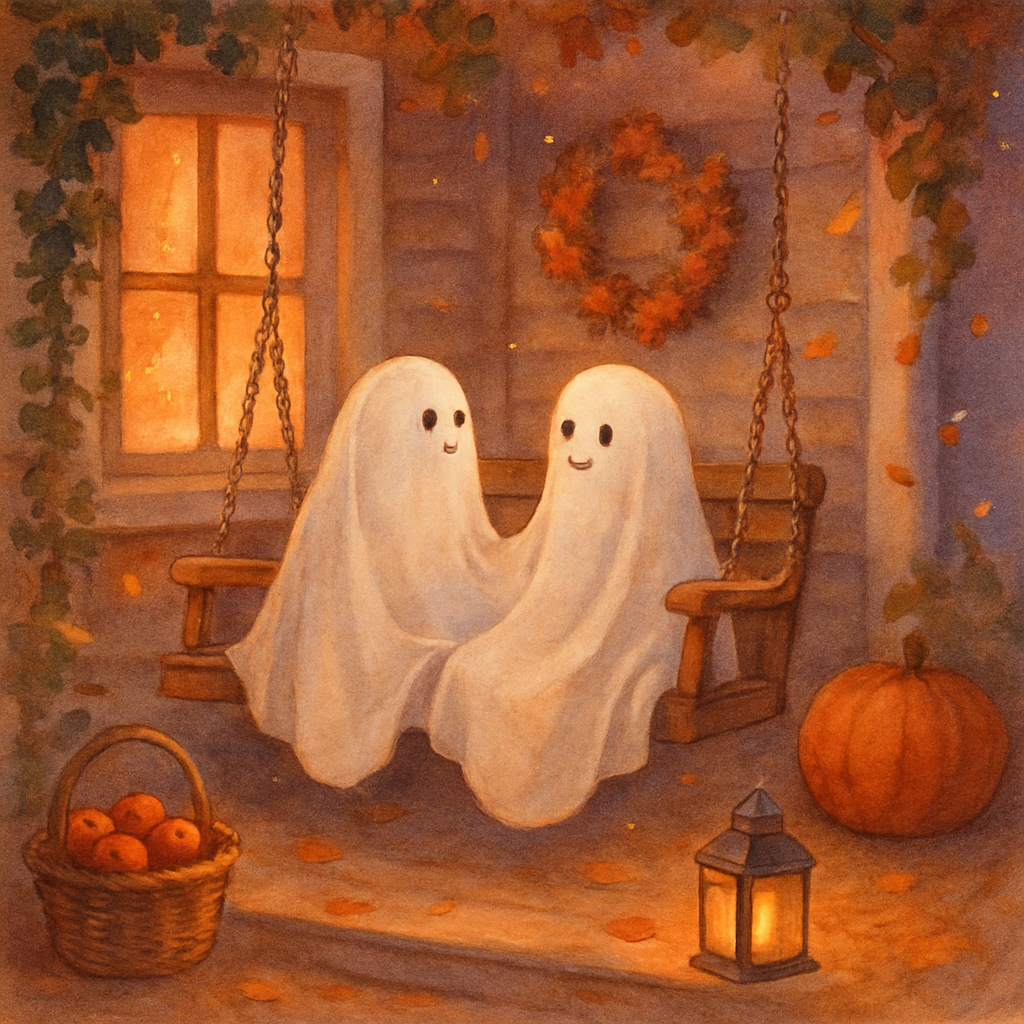 Autumn Porch Swing With Ghostly Blankets DIY paint by numbers