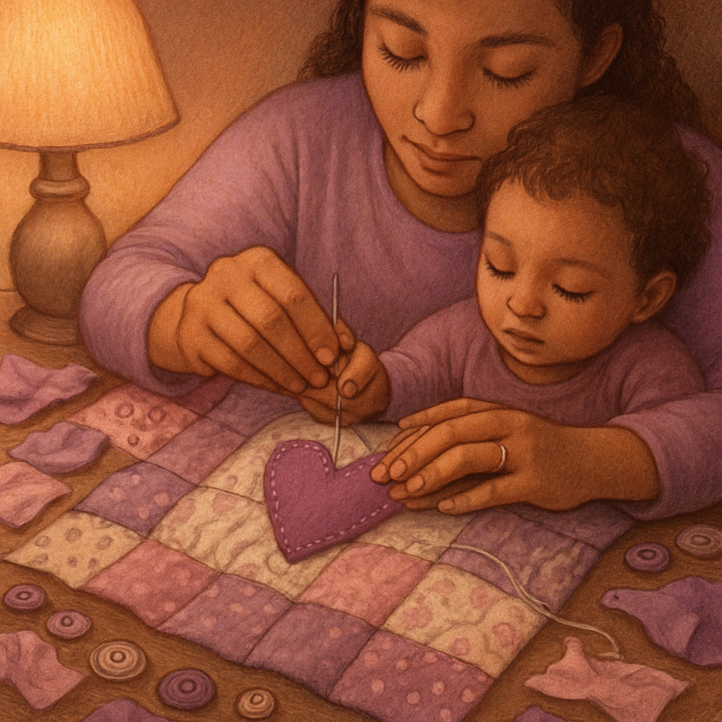 Mother And Child Sewing A Patchwork Heart Quilt Paint by numbers kits