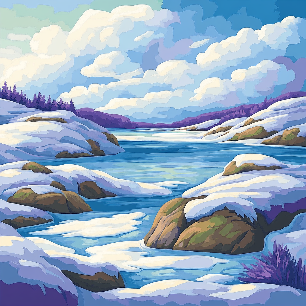 Franklin Carmichael Inspired Amethyst Snow Shadows Over Granite Ridge Number painting