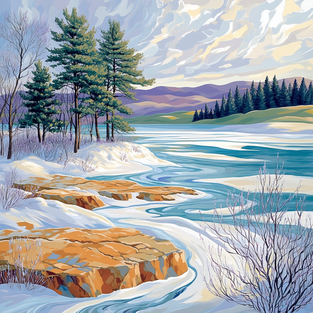 Franklin Carmichael Inspired Emerald Spring Melt At Wind Swept Lake paint by color