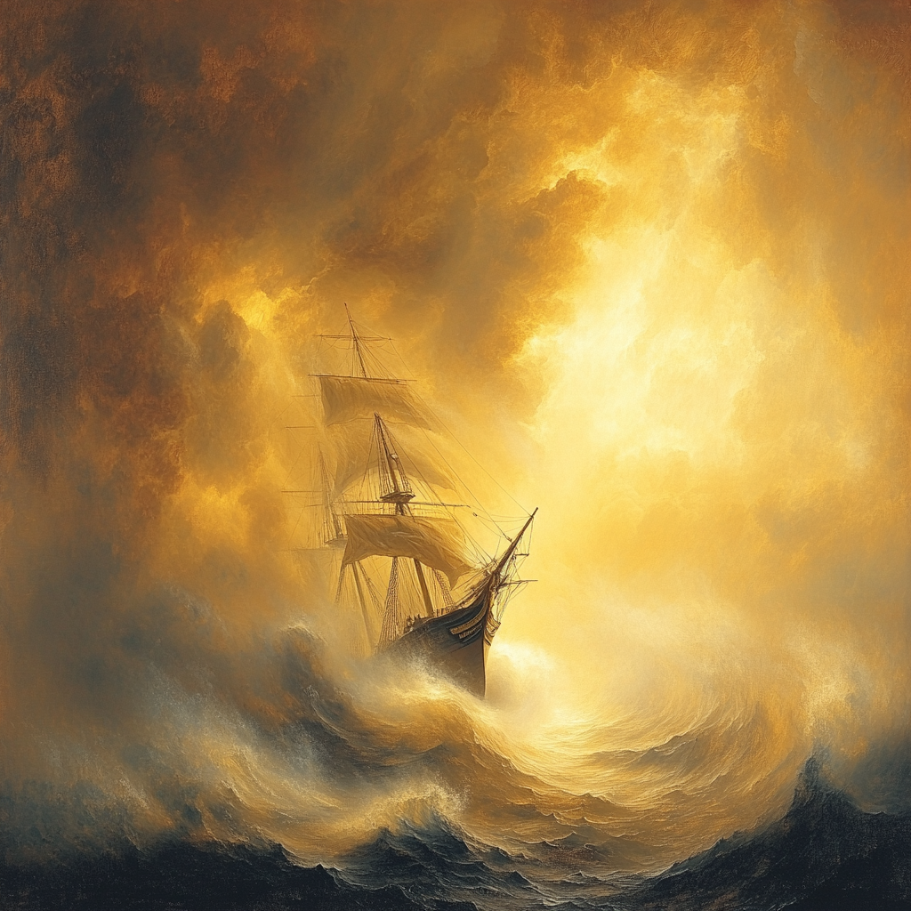 JMW Turner Inspired Ship In A Golden Storm paint by color