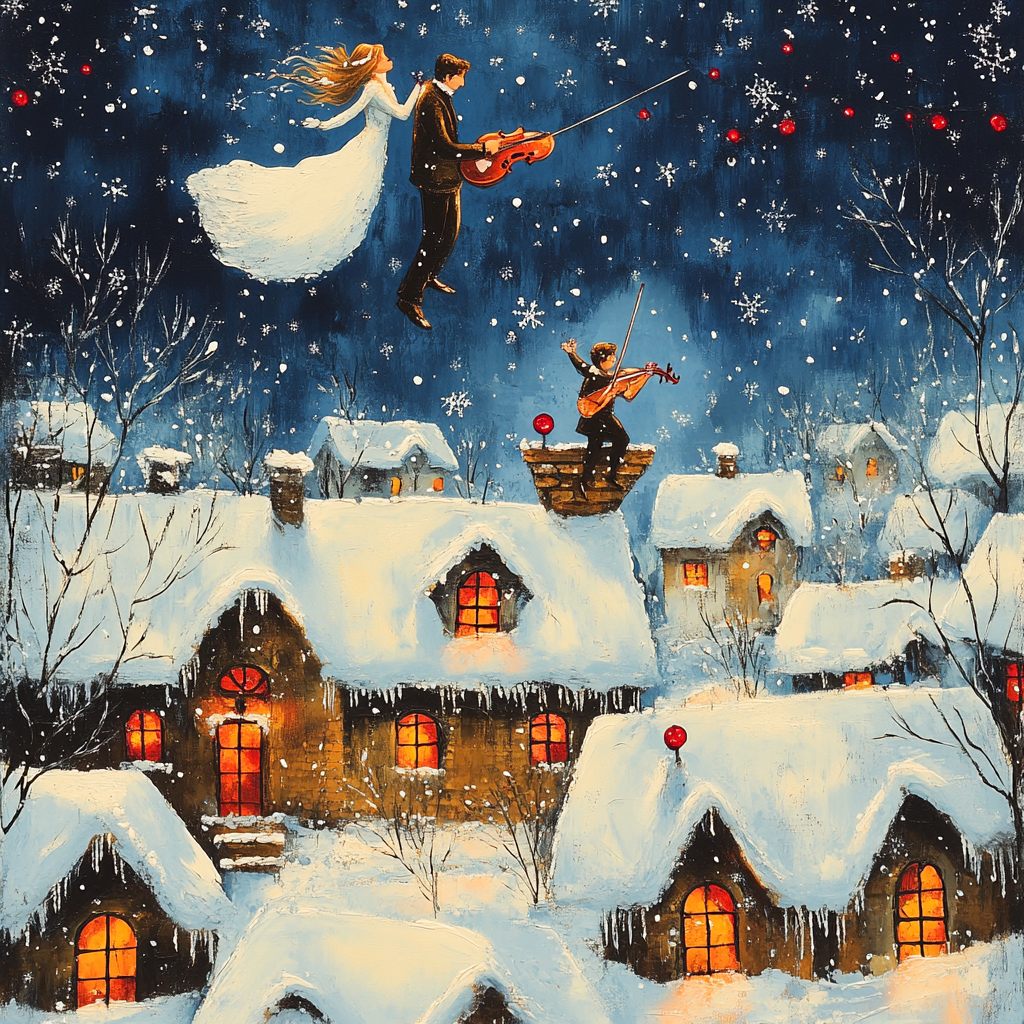 Marc Chagall Inspired Lovers Above A Winter Village Painting by numbers kit